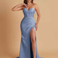 Elegant Soft Satin Mermaid V-neck Side Slit Floor-Length Bridesmaid Dresses Online