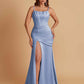 Sexy Soft Satin Mermaid Spaghetti Straps Side Slit Floor-Length Bridesmaid Dresses