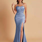 Sexy Soft Satin Mermaid Spaghetti Straps Side Slit Floor-Length Bridesmaid Dresses