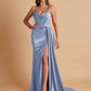 Sexy Soft Satin V-neck Spaghetti Strap Side-Slit Mermaid Bridesmaid Dresses