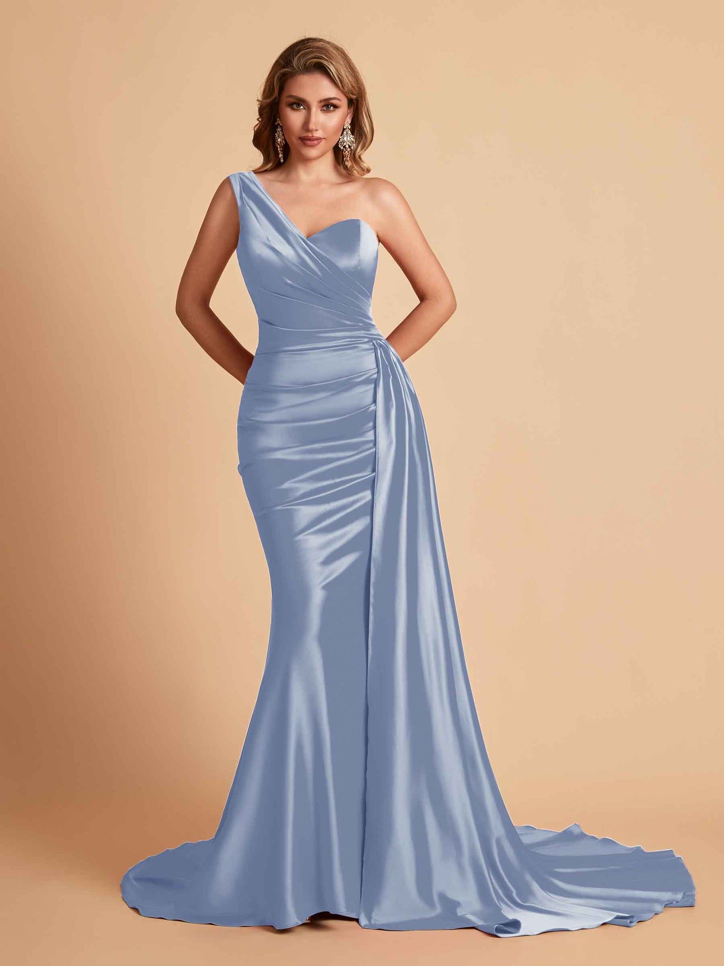 Sexy Satin Mermaid One Shoulder Maxi Long Bridesmaid Dresses Online
