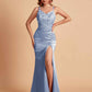 Sexy Satin V-neck Side Slit Mermaid Floor Length Bridesmaid Dresses