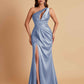 Sexy One Shoulder Soft Satin Side Slit Floor-Length Mermaid Bridesmaid Dresses