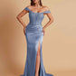 Sexy Soft Satin V-neck Off-the-shoulder Strapless Side-Slit Mermaid Bridesmaid Dresses