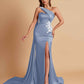 Elegant Soft Satin Sweetheart One Shoulder Side-Slit Mermaid Bridesmaid Dresses