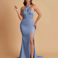 Elegant Soft Satin Mermaid Halter Side Slit Floor-Length Bridesmaid Dresses Online