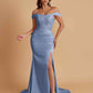 Elegant Soft Satin Mermaid Off Shoulder Side Slit Floor-Length Mermaid Bridesmaid Dresses