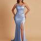 Sexy Soft Satin Mermaid One Shoulder Side Slit Beading Floor-Length Bridesmaid Dresses Online