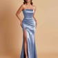 Elegant Soft Satin Strapless Split Side Mermaid Bridesmaid Dresses