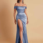 Sexy Off the Shoulder Soft Satin Side Slit Floor-Length Mermaid Bridesmaid Dresses