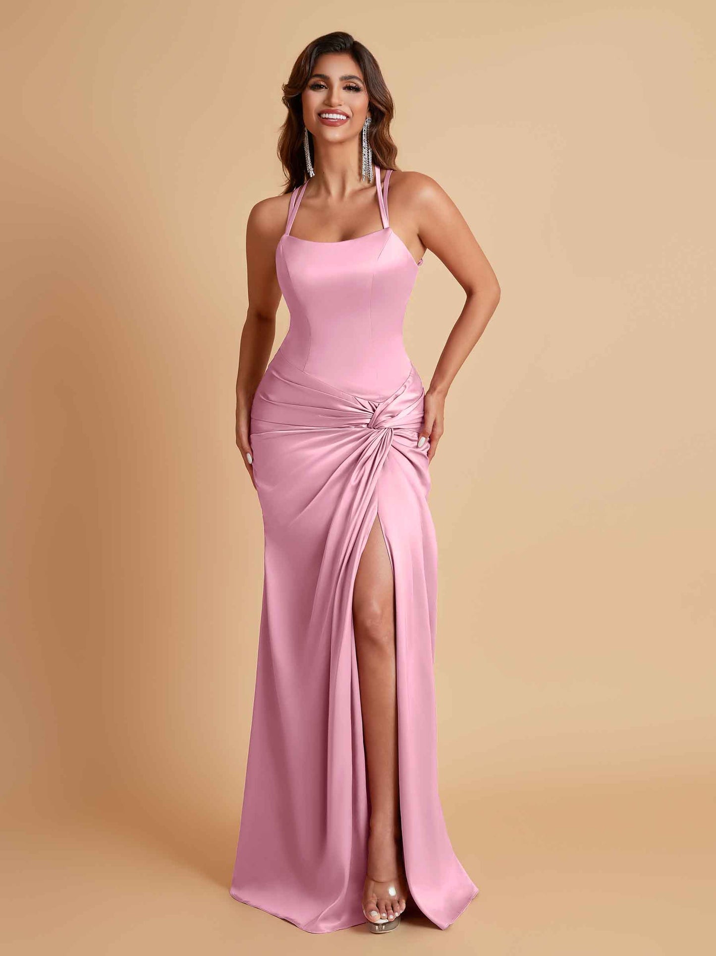Gorgeous Square Criss Cross Soft Satin Side Slit Floor-Length Mermaid Bridesmaid Dresses