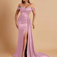 Gorgeous Soft Satin V-neck Off-the-Shoulder Side-Slit Mermaid Bridesmaid Dresses