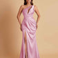 Sexy One Shoulder Soft Satin Side Slit Floor-Length Mermaid Bridesmaid Dresses