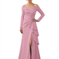Elegant Mother of the Groom Dress Cascading Ruffle Satin Gown with High Slit Long Sleeves