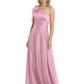 One-Shoulder Mother of the Bride Dress Satin Gown with Bow Ruched Empire Waist