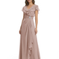 Elegant Mother of the Groom Dress Cascading Ruffle Chiffon Formal Gown Rhinestone