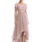 Formal High-Low Mother of the Bride Gown Short Sleeve Lace Maxi Dress with Tiered Skirt