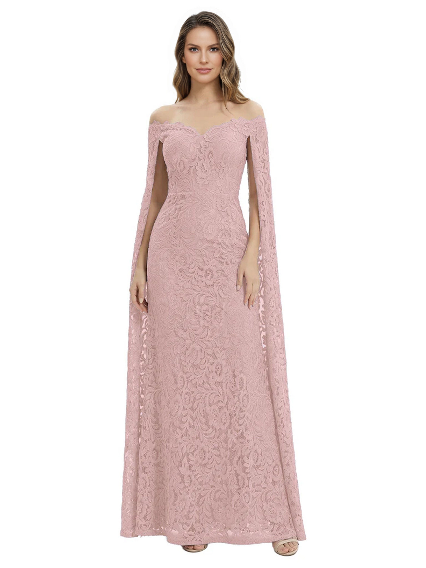 Elegant Mother of the Groom Gown Floral Lace Embroidered Formal Dress with Cape