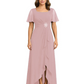Formal High-Low Mother of the Bride Gown Sleeved Chiffon Maxi Dress Ruched Waist