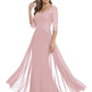 Luxury Burgundy Formal Dress Embroidered Lace Bodice Flowy Chiffon Gown 2026