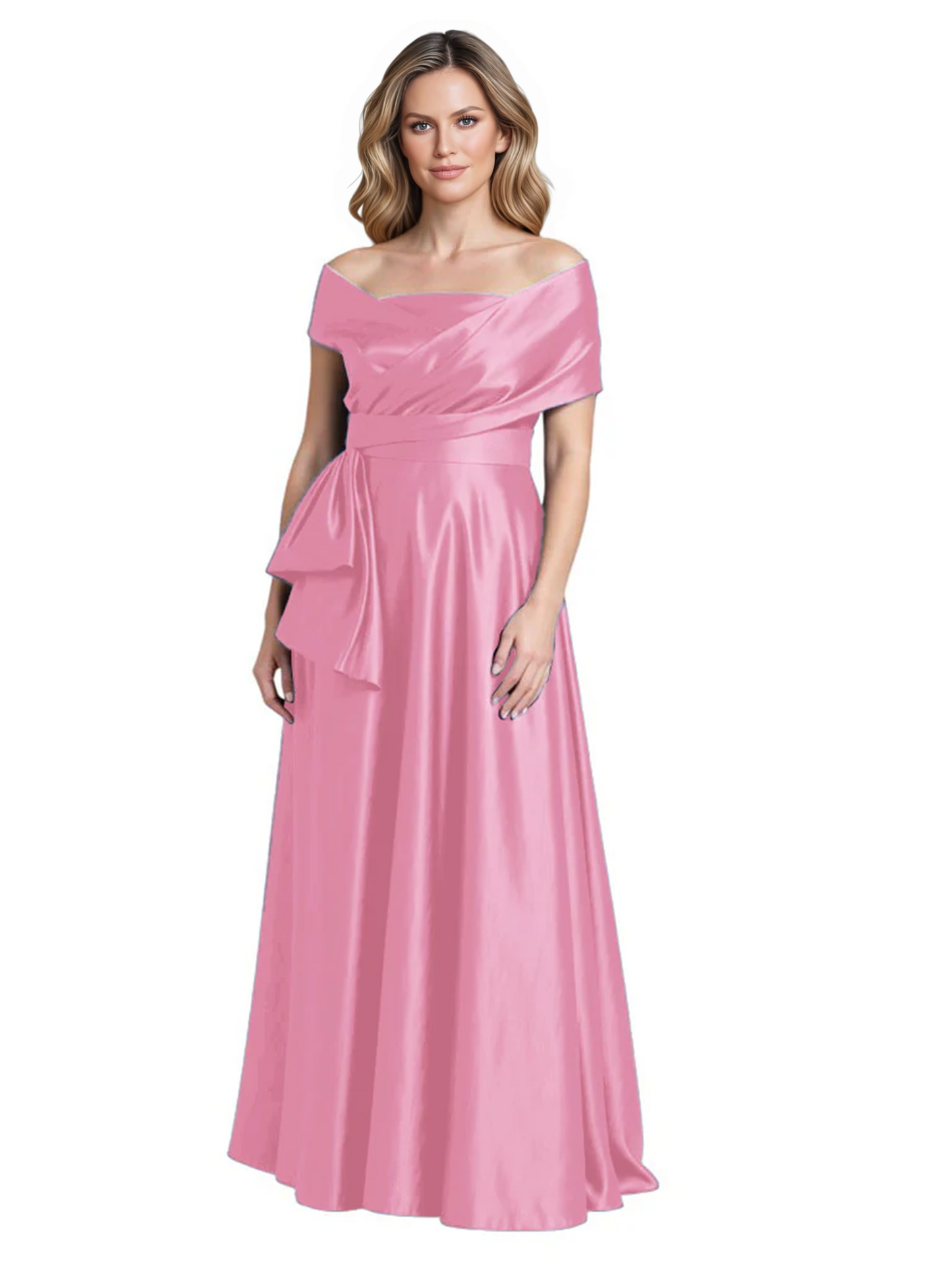 Formal Floor-Length Mother of the Bride Gown Sleeveless Satin Maxi Dress with Drape