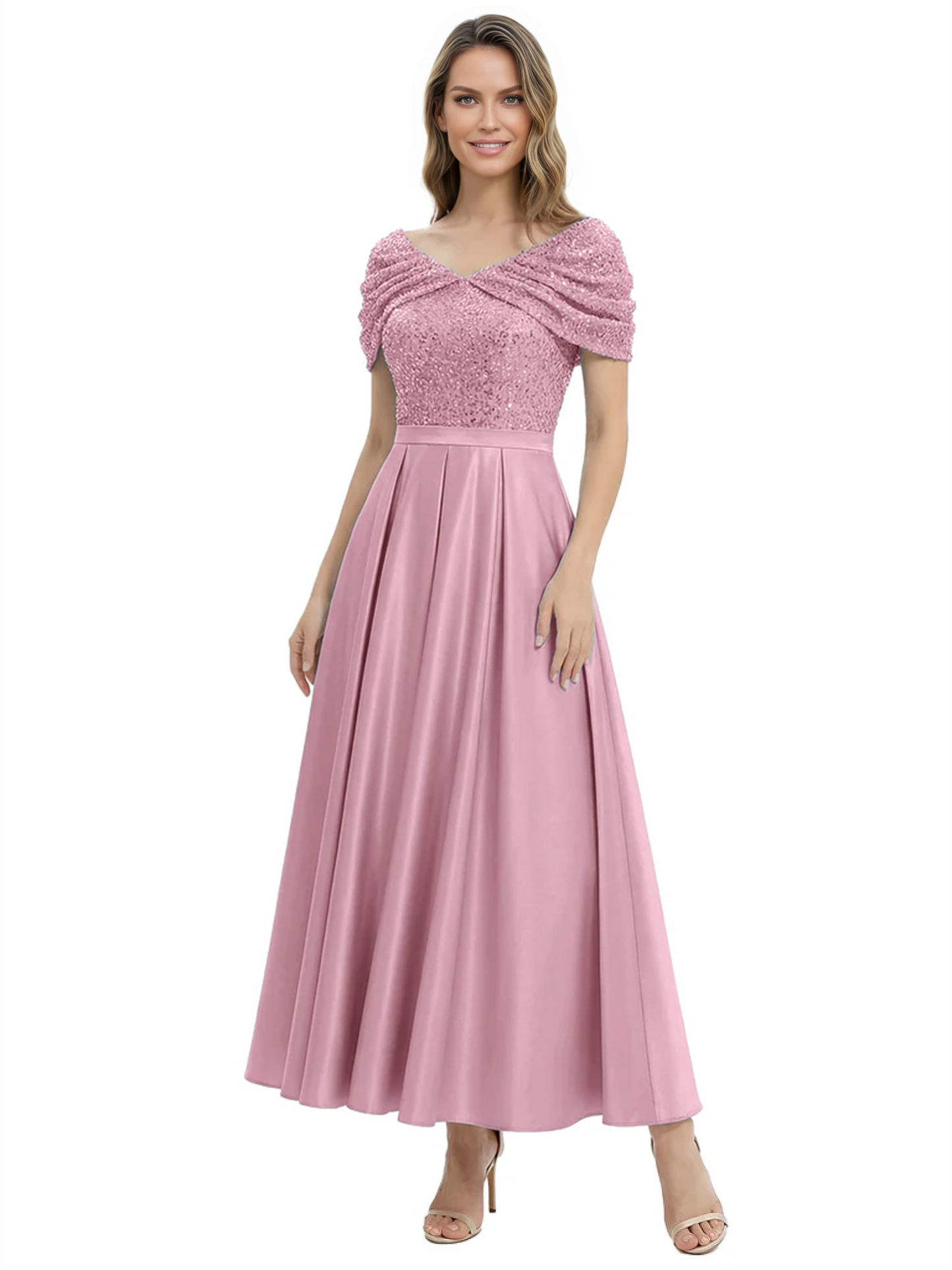 Luxury Formal Dress Sparkling Sequin Top Mother of Bride Dress Silk Satin A-Line Gowns