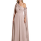 One Shoulder Mother of the Bride Dress Asymmetrical Cape Sleeve Gown with Floral