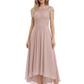 Elegant Evening Gown Trending 2026 Styles with Cap Sleeves High-Low Skirt