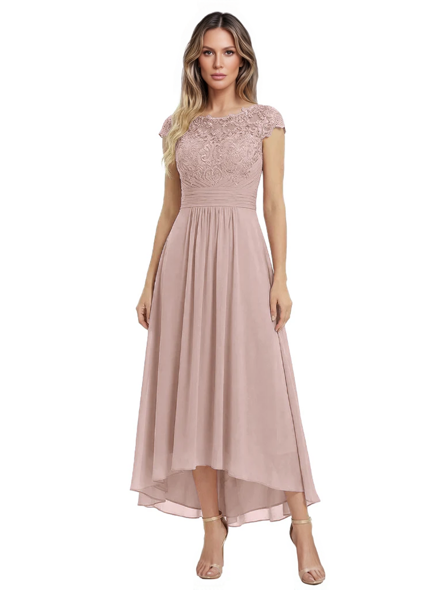 Elegant Evening Gown Trending 2026 Styles with Cap Sleeves High-Low Skirt