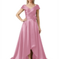 Off Shoulder Mother of the Bride Dress High-Low Satin Gown with Portrait Neckline