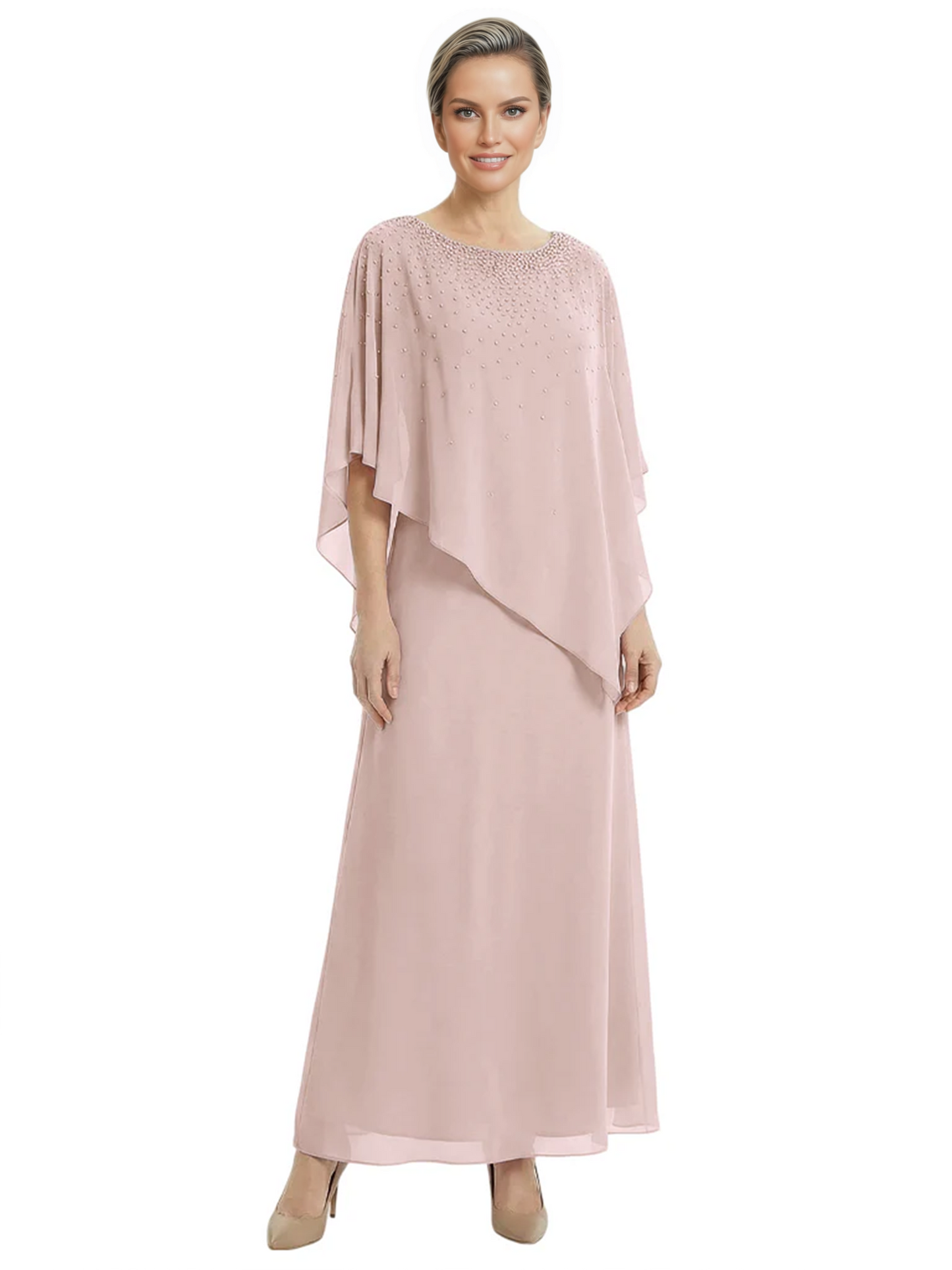 Elegant Mother of Bride Dresses Evening Gowns Trending 2026 Styles with Asymmetric Cape