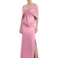 Formal Floor-Length Mother of the Bride Gown Satin Maxi Dress with Bow Neckline