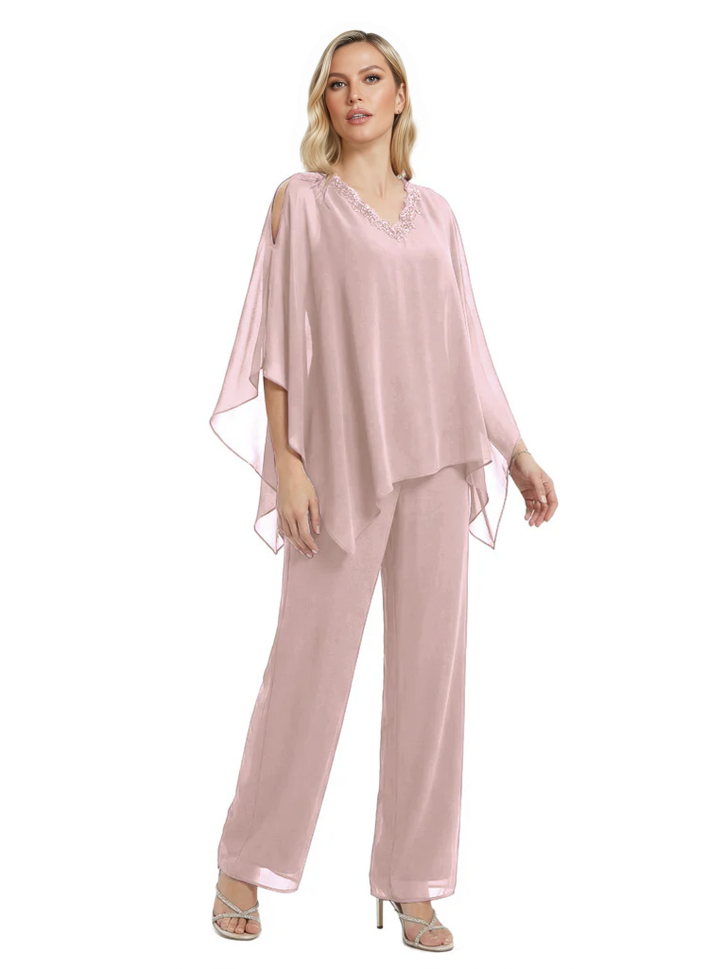 V-Neck Chiffon Mother of the Brides Dresses Plus Size Jacket Suits Wedding