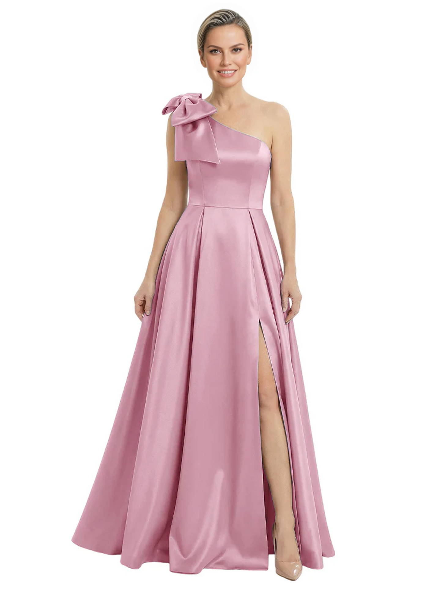 Luxury Bow Black Formal Dress One-Shoulder A-Line Gowns with Sexy Side Slit 2026