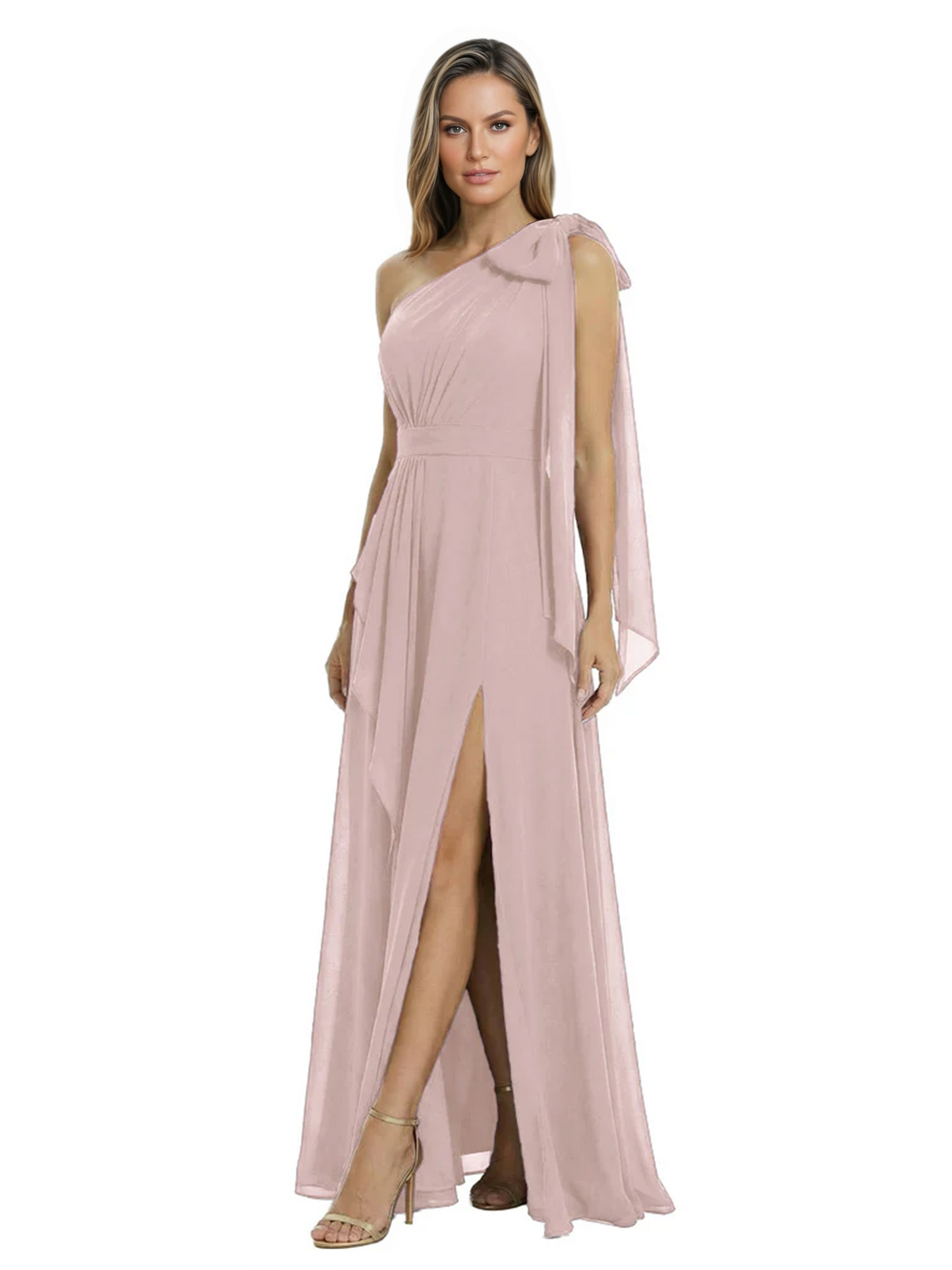 One-Shoulder Mother of the Bride Dress Chiffon Gown with Long Sash Detail