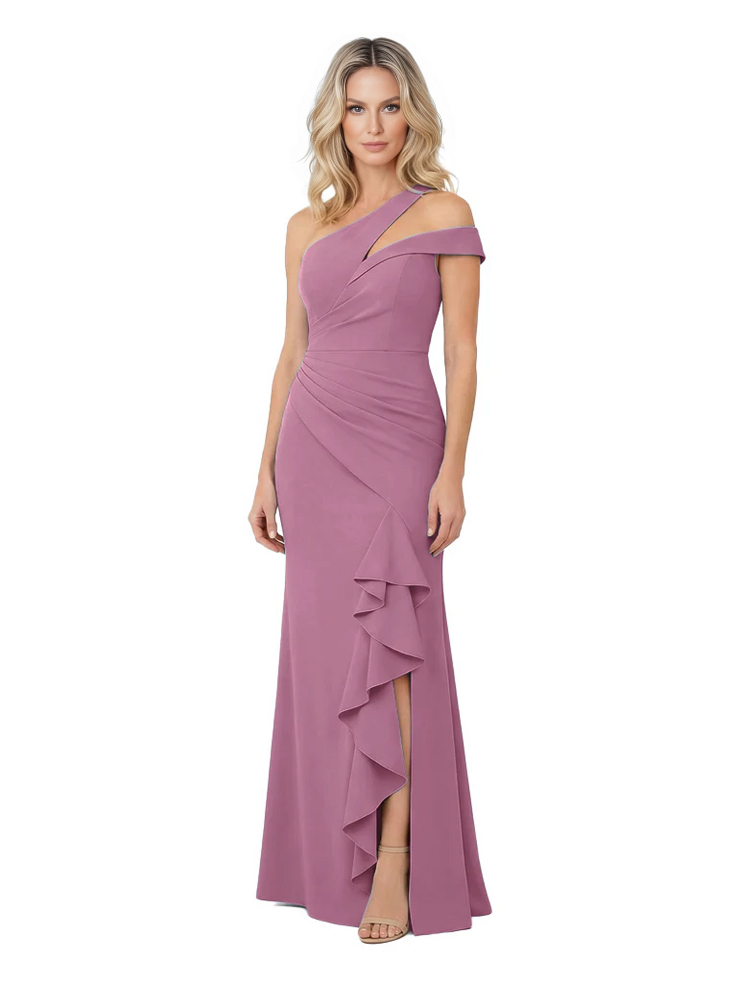 Modern Mother of Bride Dresses 2026 Asymmetric Neckline Ruffle Slit Gown
