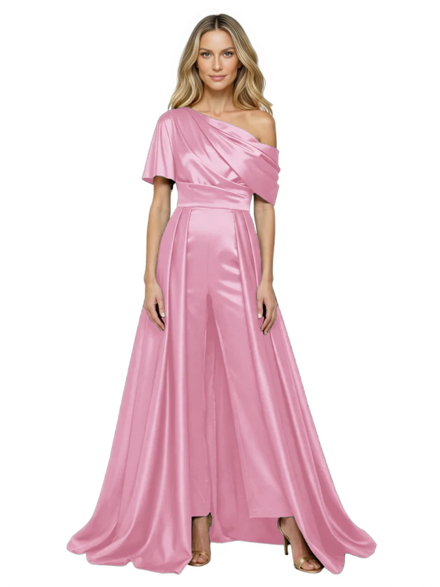 One Shoulder Mother of Bride jumpsuits Formal Gowns Floor Length Detachable Train