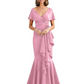 Satin Mother of the Bride Dress with Cascading Ruffles and Mermaid Tail V-Neck