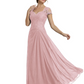 Long A-line Chiffon Short Sleeves Mother of the Brides Dresses Lace Wedding