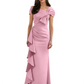Elegant Mother of Bride Dress Formal Gowns Mermaid Ruffle Floor Length Asymmetric Neckline