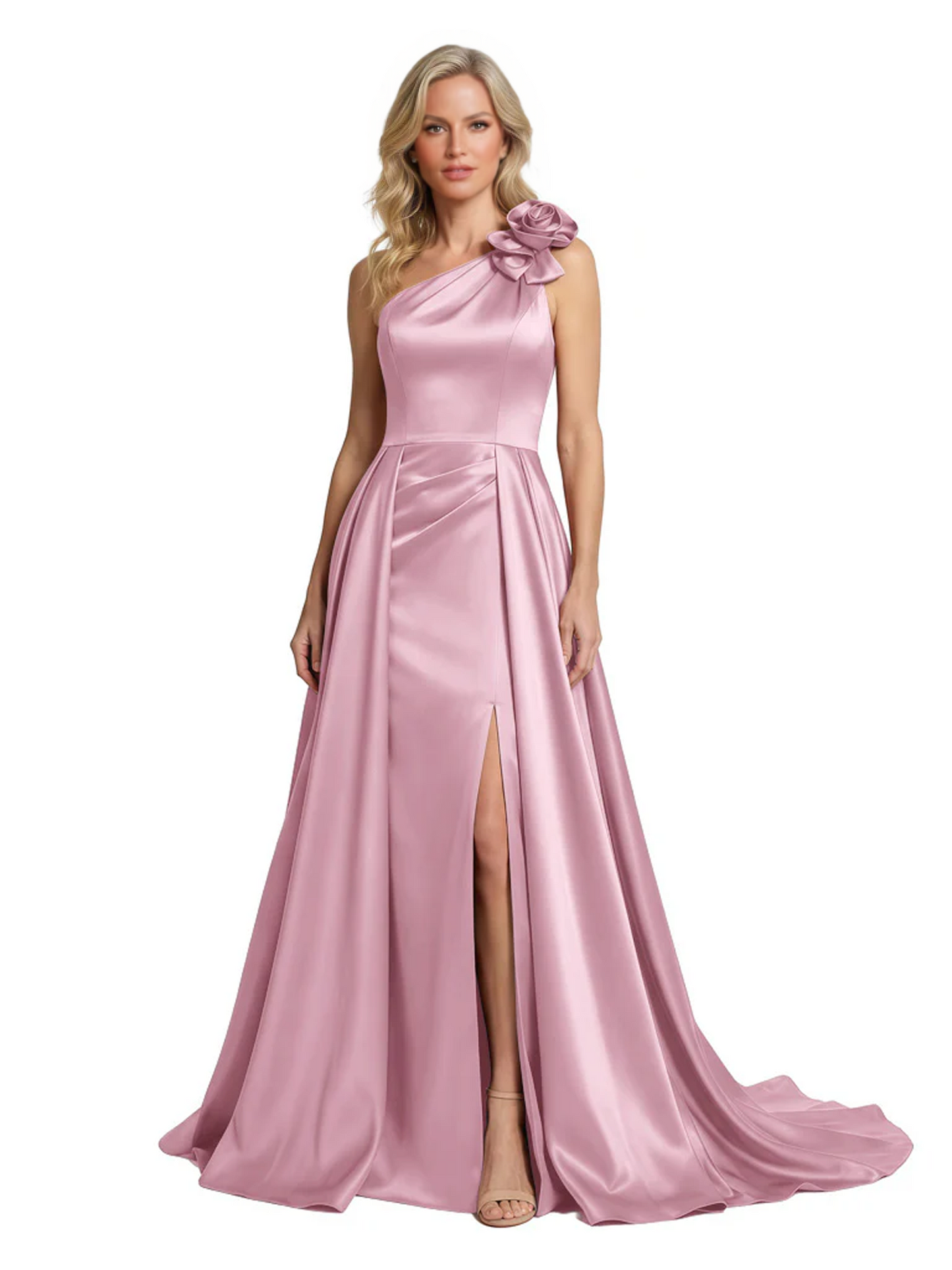 One Shoulder Sleeveless Mother of the Brides Dresses Floor Length Slit With Train