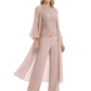 Elegant Pink 3-Piece Pant Set Trending 2026 Styles with Lace Wide-Leg Pants