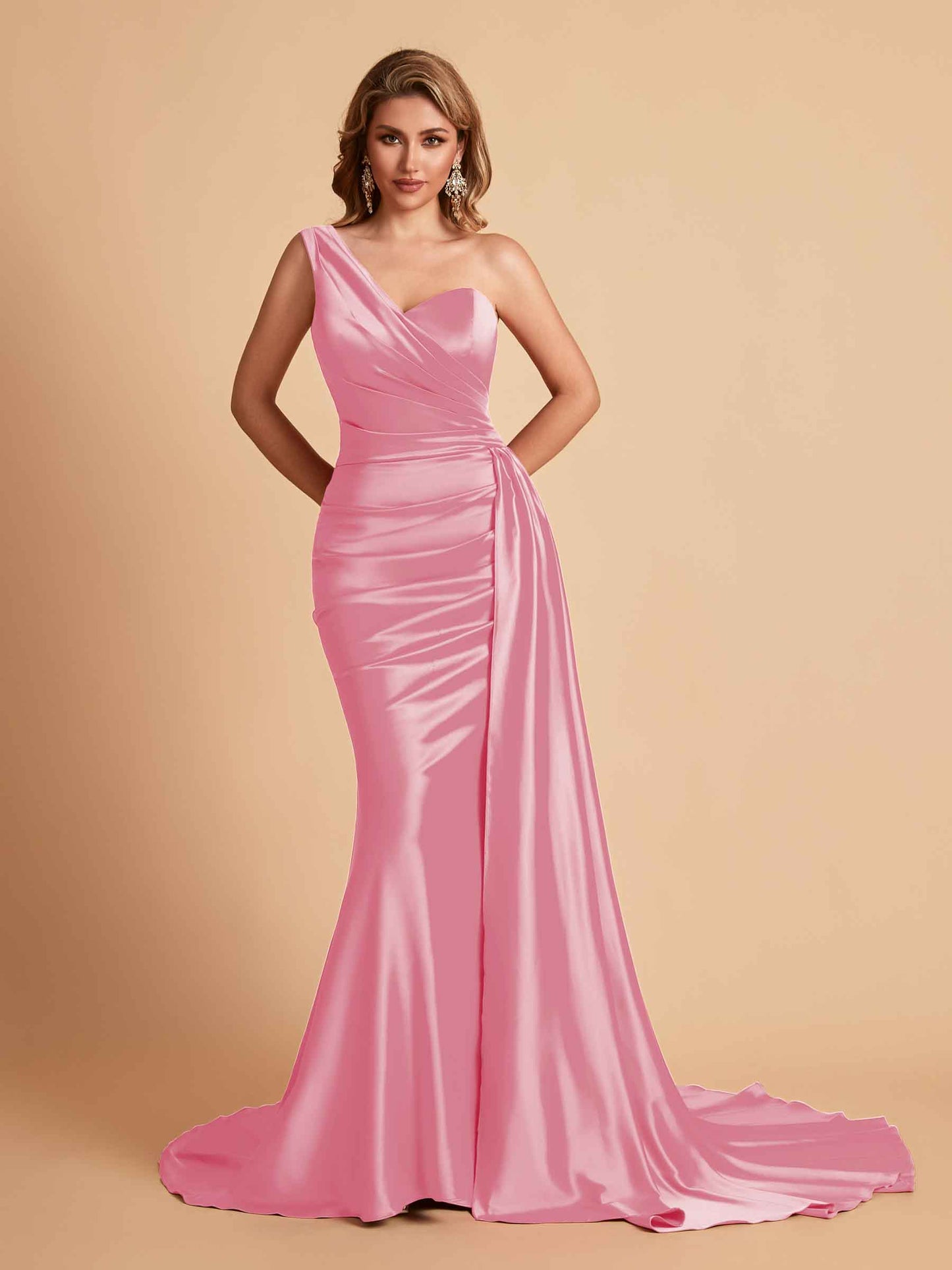Sexy Satin Mermaid One Shoulder Maxi Long Bridesmaid Dresses Online