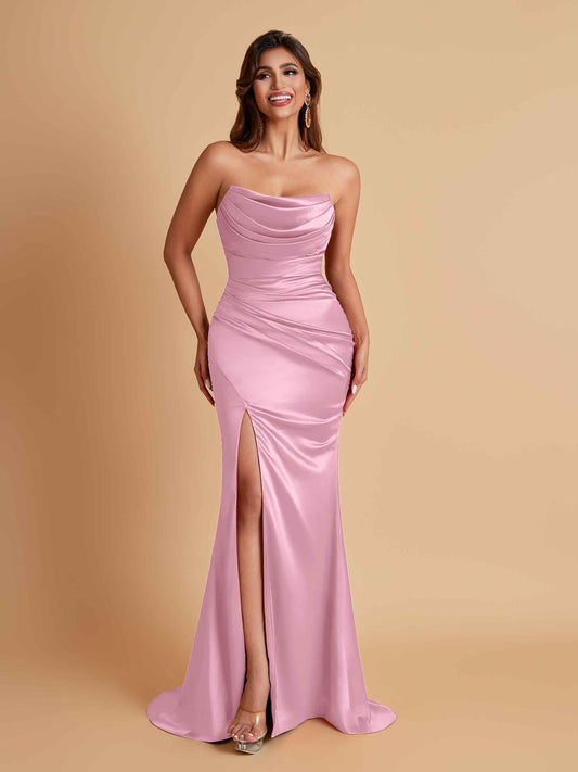 Sexy Soft Satin Mermaid Side Slit Floor-Length Mermaid Bridesmaid Dresses