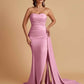 Simple Soft Satin Mermaid Strapless Floor-Length Mermaid Bridesmaid Dresses
