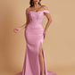 Elegant Soft Satin Mermaid Off Shoulder Side Slit Floor-Length Mermaid Bridesmaid Dresses