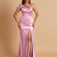 Elegant Soft Satin Sweetheart One Shoulder Side-Slit Mermaid Bridesmaid Dresses