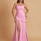 Sexy Soft Satin Mermaid Spaghetti Straps Side Slit Floor-Length Bridesmaid Dresses