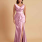 Elegant V Neck Soft Satin Side Slit Floor-Length Mermaid Bridesmaid Dresses