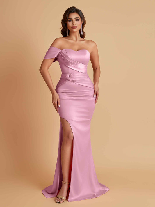 Sexy Soft Satin Mermaid One Shoulder Floor-Length Mermaid Bridesmaid Dresses